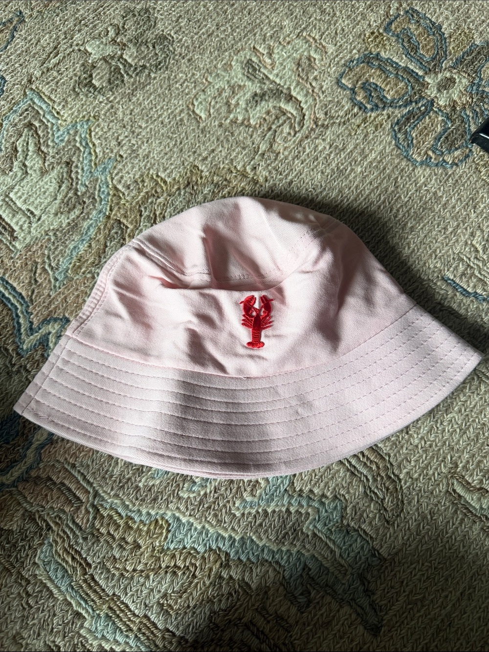 Children's Light Pink Bucket Hat with Red Lobster Motif